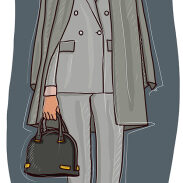Blondine en costume gris