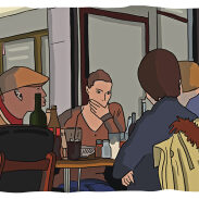 Un groupe de personnes dans un café