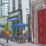 Illustration d'un café en plein air