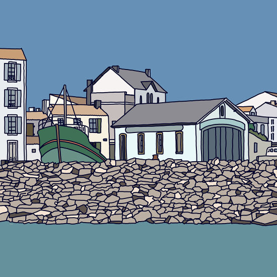 Vue de village par la mer