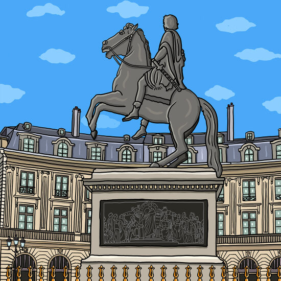 Illustration graphique de la statue équestre du Roi de France