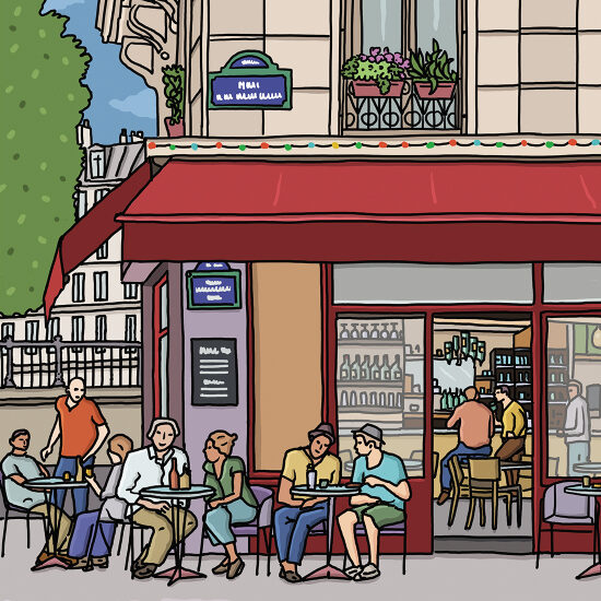 Illustration d'une terrasse de café