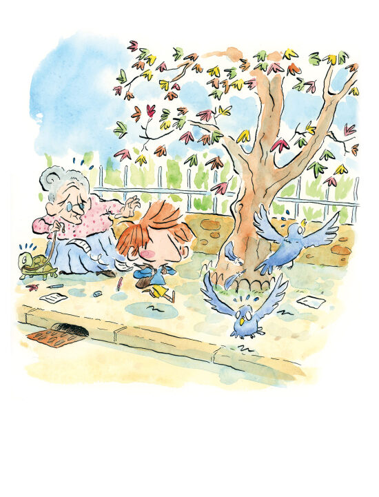 L'arbre et les pigeons dans le jardin