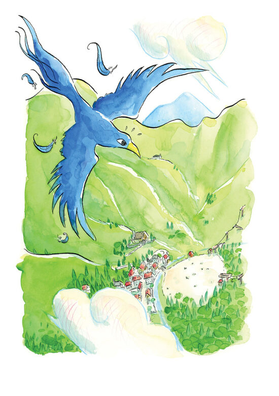Oiseau bleu dans les montagnes