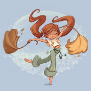 Fille avec cheveux en volée