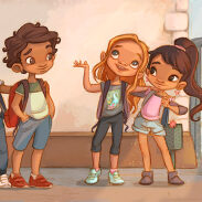 Groupe d'enfants dans une cour d'école