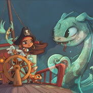 Pirate et monstre marin sur un navire