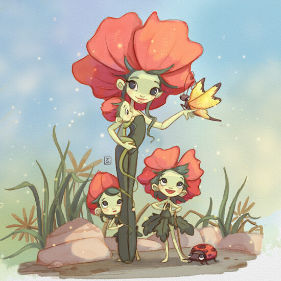 Fées des fleurs dans la forêt