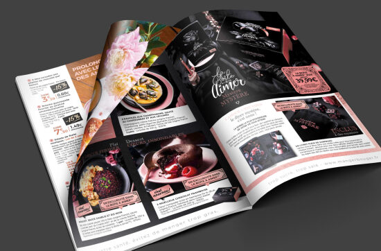 Menu gastronomique en noir et rose