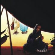Femme servant du thé sous un abri