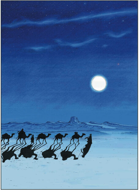 Caravane de marchands au milieu de la nuit