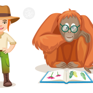 Un singe lisant un livre de fleurs