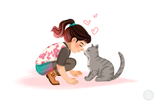 Fille et chat en interaction