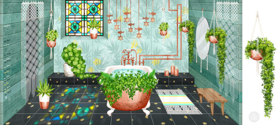 Salle de bain moderne avec plantes