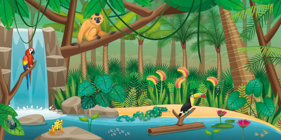 Oiseaux et reptiles dans la jungle