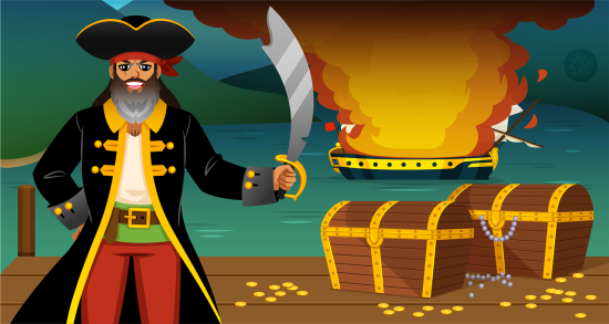 Pirate avec épée et trésor