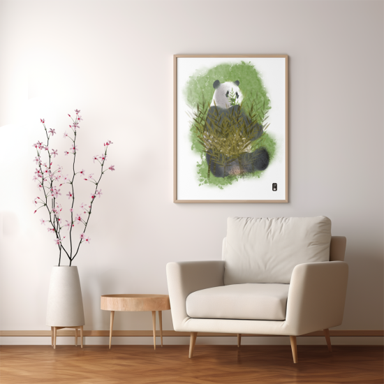 Panda assis dans un buisson