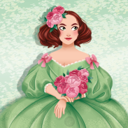 Femme en robe verte avec fleurs