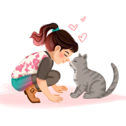 Enfant joue avec un chat