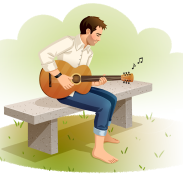 Homme jouant de la guitare dans le parc