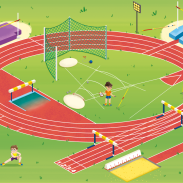 Piste d'athlétisme avec compétiteurs