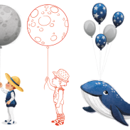 Enfants avec des ballons et une baleine