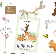 Enfant et faon dans une forêt de papier