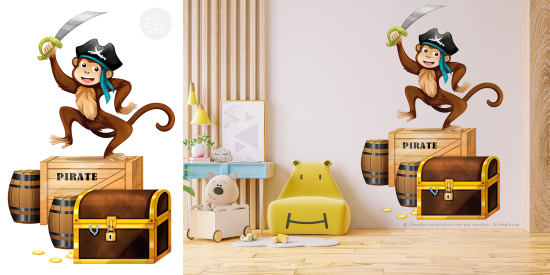Singe pirate dans une chambre d'enfant