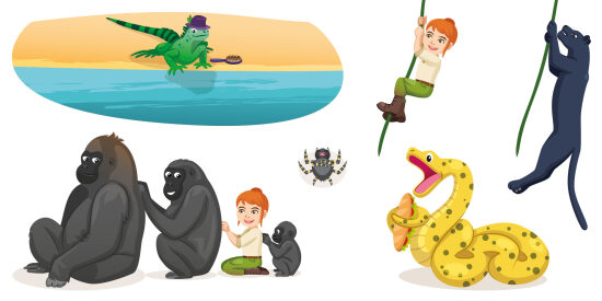 Scène d'animaux et d'enfants