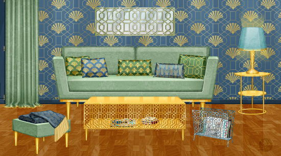 Salon contemporain avec motifs géométriques