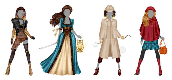 Quatre tenues de personnages