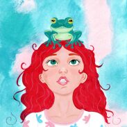 Fille aux cheveux roux avec grenouille