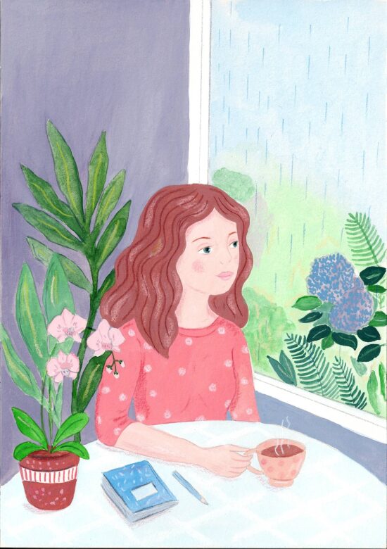 Femme contemplant la pluie