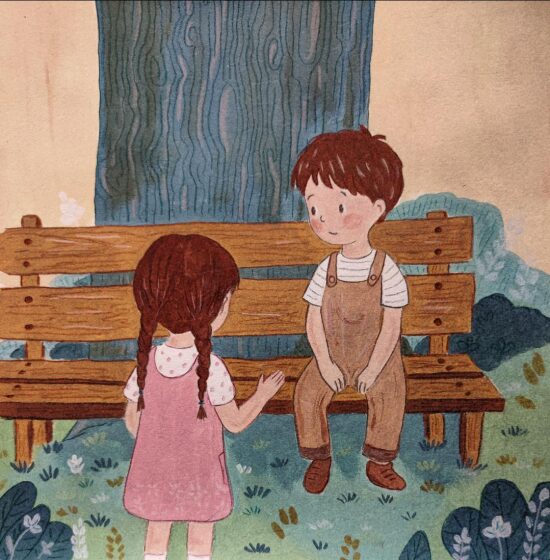 Enfants assis sur un banc au parc