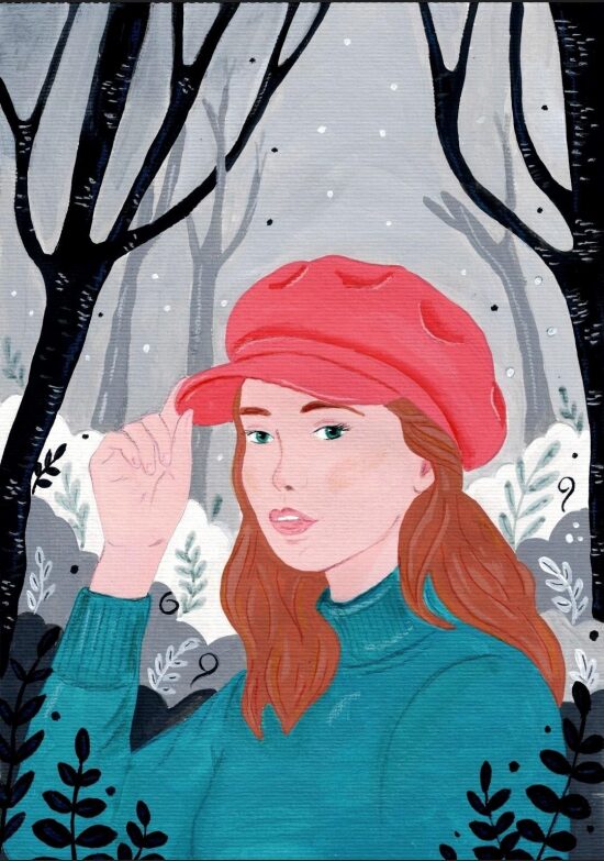 Portrait d'une jeune femme en hiver