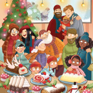 Famille dans un café de Noël