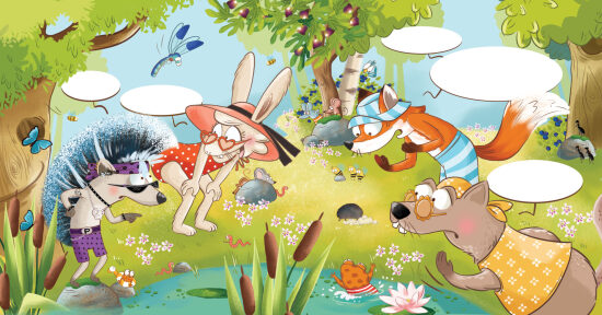 Rabbits et animaux dans un jardin