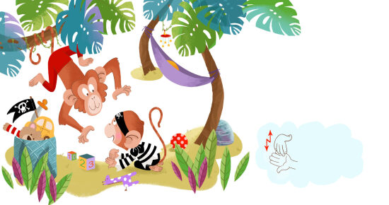 Deux singes jouant dans la jungle