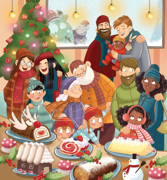 Famille dans un café de Noël