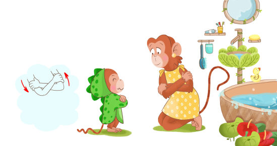 Deux singes dans une salle de bain