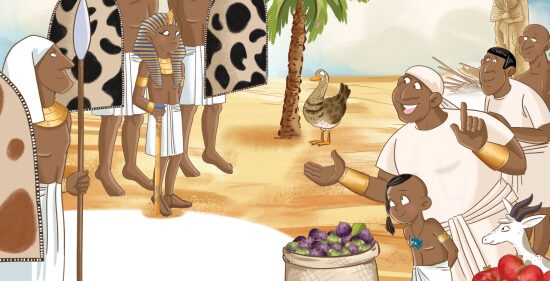Ancien Égypte, marché, pharaon, animaux, fruit, palmier