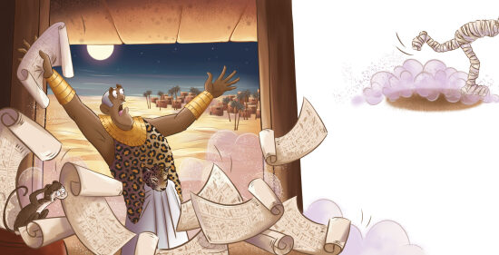 Pharaon et la pluie de rouleaux de papier